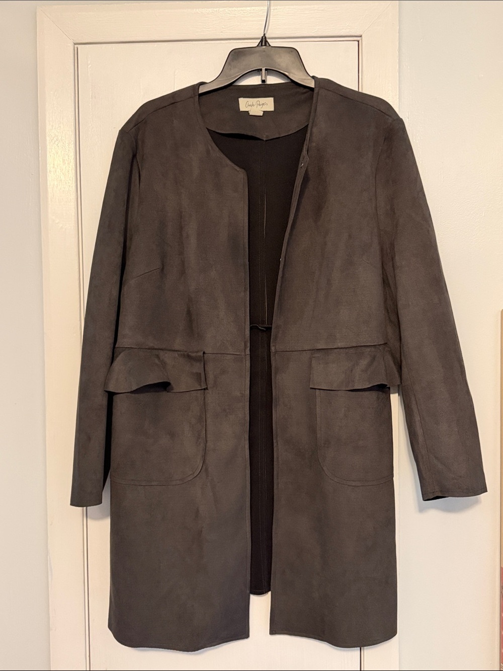 Charlie Paige Charcoal Suede Open-Front Long Coat